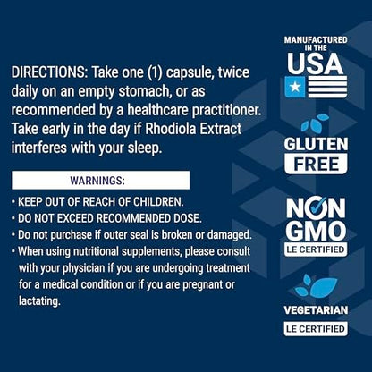 Life Extension Rhodiola Extrakt – Rhodiola rosea Supplement mit standardisiertem Extrakt – Fördert körperliche und geistige Leistungsfähigkeit – Glutenfrei, Nicht-GVO, Vegetarisch – 250 mg, 60 Kapseln