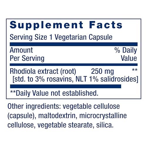 Life Extension Rhodiola Extrakt – Rhodiola rosea Supplement mit standardisiertem Extrakt – Fördert körperliche und geistige Leistungsfähigkeit – Glutenfrei, Nicht-GVO, Vegetarisch – 250 mg, 60 Kapseln