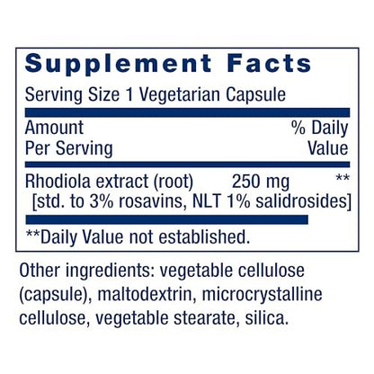 Life Extension Rhodiola Extrakt – Rhodiola rosea Supplement mit standardisiertem Extrakt – Fördert körperliche und geistige Leistungsfähigkeit – Glutenfrei, Nicht-GVO, Vegetarisch – 250 mg, 60 Kapseln