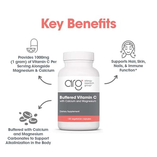 Allergy Research Group ARG Gepufferte Vitamin C - 1000 mg Vitamin C - Immununterstützung - Vegetarische Kapseln - Hypoallergene Formel - 60 Portionen - 120 Stück