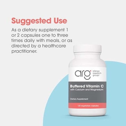 Allergy Research Group ARG Gepufferte Vitamin C - 1000 mg Vitamin C - Immununterstützung - Vegetarische Kapseln - Hypoallergene Formel - 60 Portionen - 120 Stück