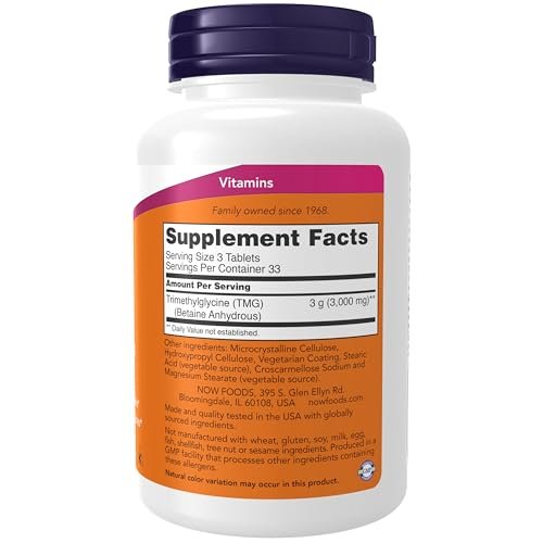 NOW Foods TMG Betain (Trimethylglycin) 1.000 mg – 100 Tabletten zur Leberunterstützung