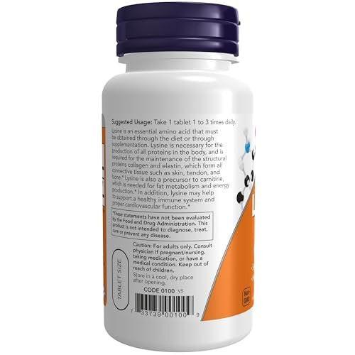 NOW Foods L-Lysin 500 mg – 100 Kapseln – Essentielle Aminosäure zur Unterstützung des Immunsystems und der Hautgesundheit