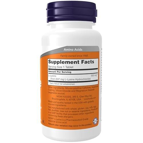 NOW Foods L-Lysin 500 mg – 100 Kapseln – Essentielle Aminosäure zur Unterstützung des Immunsystems und der Hautgesundheit