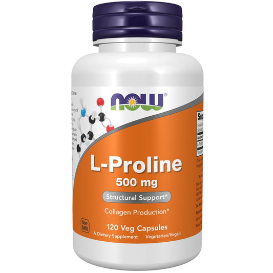 NOW Foods L-Prolin 500 mg, Kollagenproduktion*, Strukturelle Unterstützung*, 120 vegane Kapseln