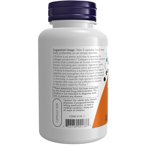 NOW Foods L-Prolin 500 mg, Kollagenproduktion*, Strukturelle Unterstützung*, 120 vegane Kapseln