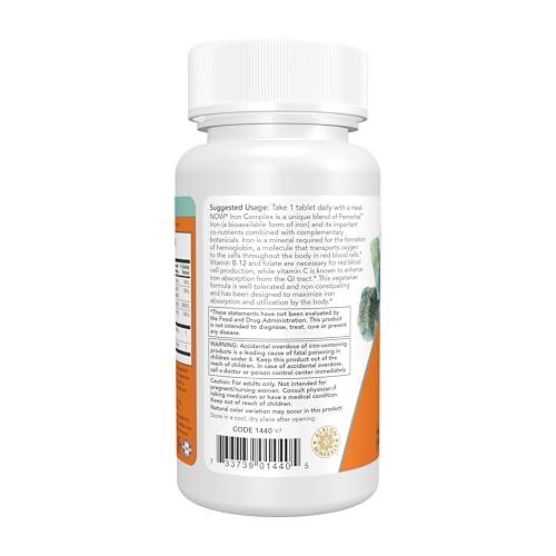 NOW Foods Eisenkomplex, nicht verstopfend*, essentielles Mineral, 100 Tabletten