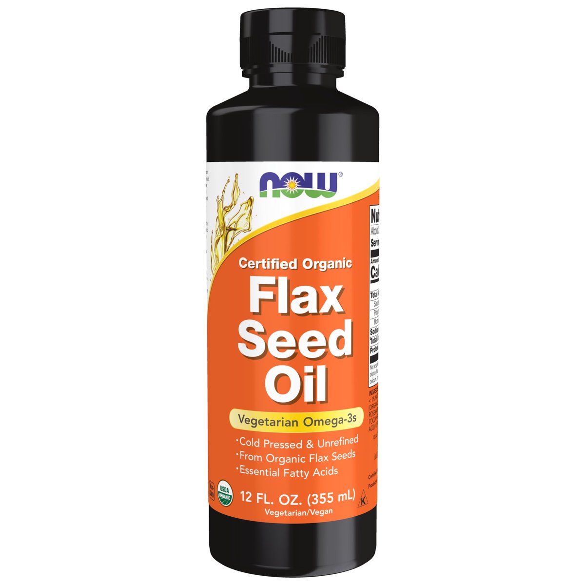NOW Foods Bio-Leinöl, kaltgepresst und unraffiniert, 355 ml
