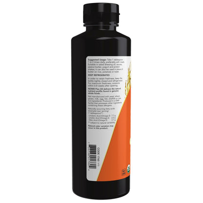NOW Foods Bio-Leinöl, kaltgepresst und unraffiniert, 355 ml