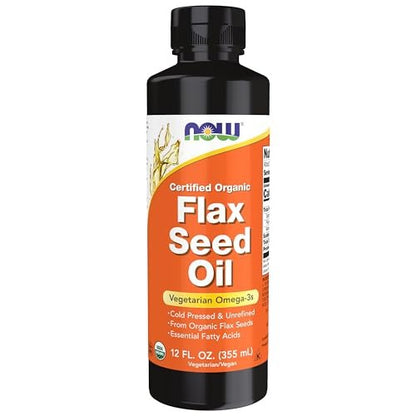 NOW Foods Bio-Leinöl, kaltgepresst und unraffiniert, 355 ml