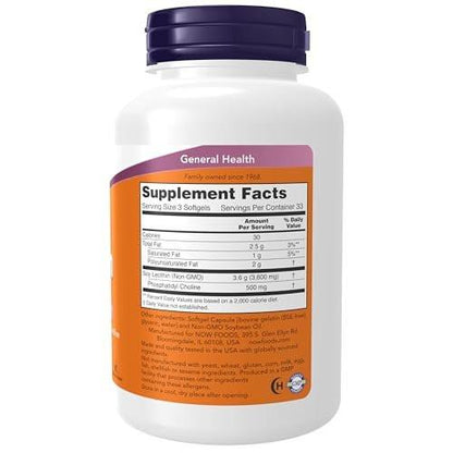 NOW Foods Lecithin 1200 mg mit natürlich vorkommendem Phosphatidylcholin, 100 Weichkapseln
