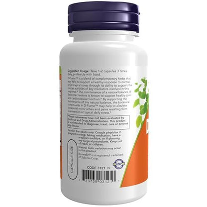 NOW Foods D-Flame™ Kräutermischung mit Curcumin, Ingwer und Boswellia – 90 vegane Kapseln zur Unterstützung bei Überanstrengung