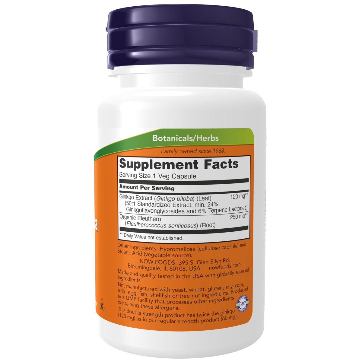 NOW Foods Ginkgo Biloba 120 mg, Doppelte Stärke, Non-GMO Project Verified, 50 Vegane Kapseln
