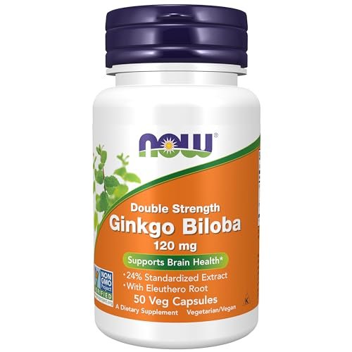 NOW Foods Ginkgo Biloba 120 mg, Doppelte Stärke, Non-GMO Project Verified, 50 Vegane Kapseln