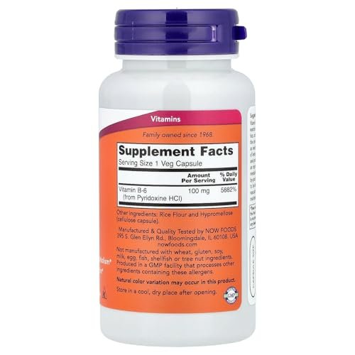 NOW Foods Vitamin B-6 100 mg – 100 Kapseln für Nervensystem und Stoffwechsel