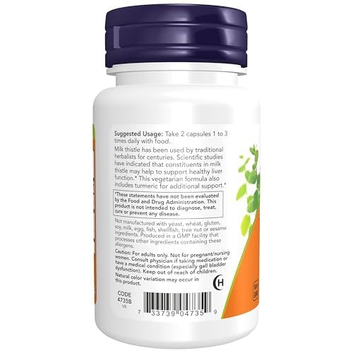 NOW Foods Silymarin Mariendistel Extrakt 150 mg mit Kurkuma, unterstützt die Leberfunktion*, 60 vegane Kapseln
