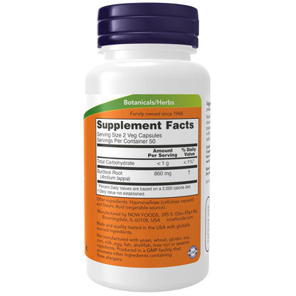 NOW Foods Klettenwurzel (Arctium lappa) 430 mg, Kräuterergänzung, 100 vegane Kapseln