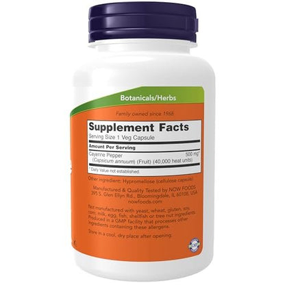 NOW Foods Kapseln, Cayenne (Capsicum annuum) 500 mg, Kräuterunterstützung, für die Verdauungsgesundheit, 250 vegane Kapseln