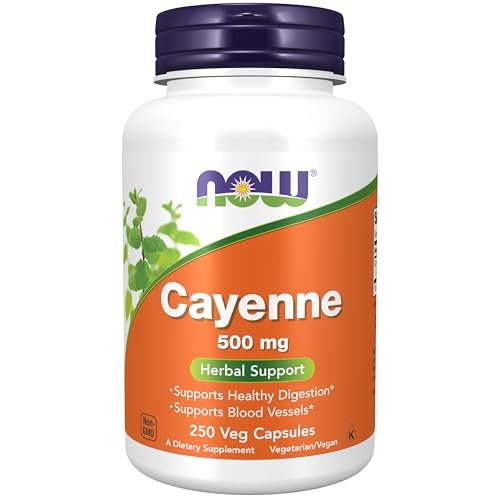 NOW Foods Kapseln, Cayenne (Capsicum annuum) 500 mg, Kräuterunterstützung, für die Verdauungsgesundheit, 250 vegane Kapseln