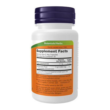 NOW Foods Goldenseal Wurzel (Hydrastis canadensis) 500 mg, pflanzliches Nahrungsergänzungsmittel, 50 vegane Kapseln
