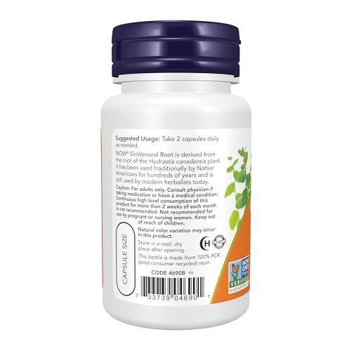 NOW Foods Goldenseal Wurzel (Hydrastis canadensis) 500 mg, pflanzliches Nahrungsergänzungsmittel, 50 vegane Kapseln