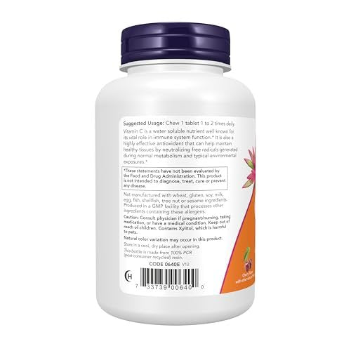 NOW Supplements, Vitamin C-500, Antioxidant-Schutz*, Kirschgeschmack, 100 kaubare Lutschtabletten