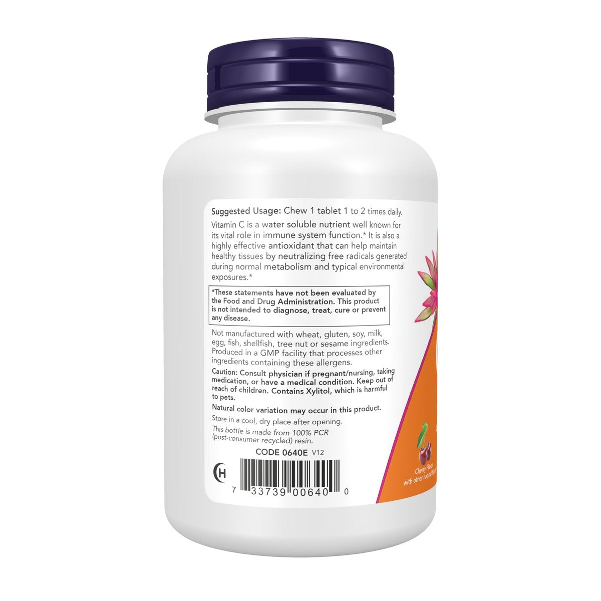 NOW Supplements, Vitamin C-500, Antioxidant-Schutz*, Kirschgeschmack, 100 kaubare Lutschtabletten