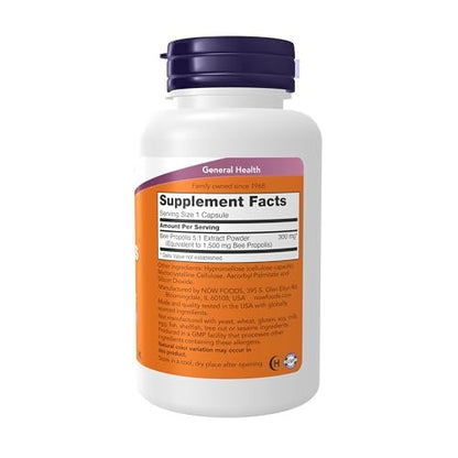 NOW Foods Propolis 1.500 mg mit 5:1 Konzentrat - 100 vegane Kapseln, natürliches Bienenprodukt