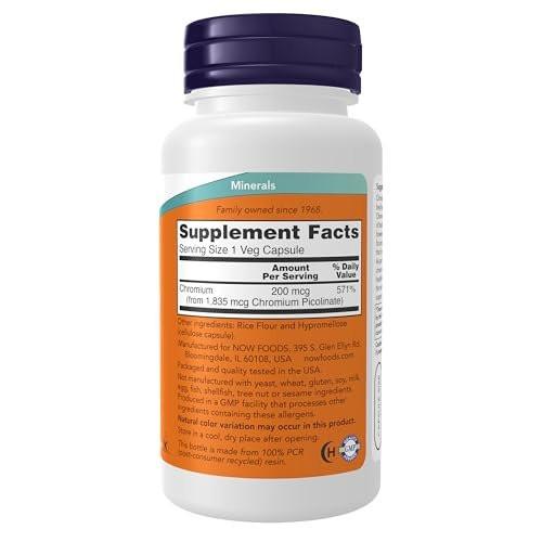 NOW Foods Chrompicolinat 200 mcg, Insulin-Co-Faktor*, 100 vegane Kapseln