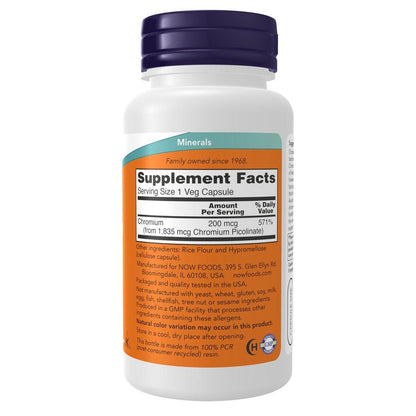 NOW Foods Chrompicolinat 200 mcg, Insulin-Co-Faktor*, 100 vegane Kapseln
