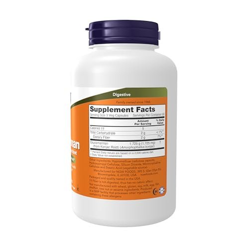 NOW Foods Glucomannan (Amorphophallus konjac) 575 mg – 180 vegane Kapseln zur Unterstützung der Regelmäßigkeit und gesunden Gewichtskontrolle