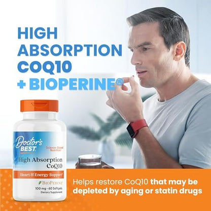 Doctor's Best Hochdosiertes CoQ10 mit BioPerine – 100 mg, 60 Softgels – Glutenfrei, natürlich fermentiert – Unterstützt Herzgesundheit & Energieproduktion