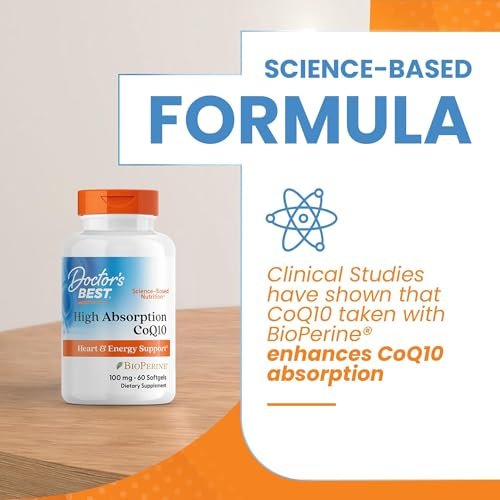 Doctor's Best Hochdosiertes CoQ10 mit BioPerine – 100 mg, 60 Softgels – Glutenfrei, natürlich fermentiert – Unterstützt Herzgesundheit & Energieproduktion