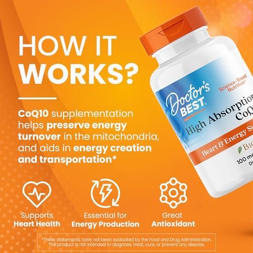 Doctor's Best Hochdosiertes CoQ10 mit BioPerine – 100 mg, 60 Softgels – Glutenfrei, natürlich fermentiert – Unterstützt Herzgesundheit & Energieproduktion