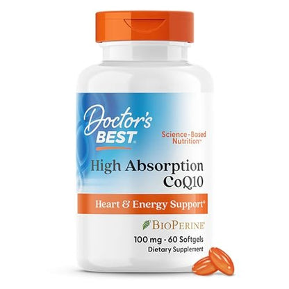 Doctor's Best Hochdosiertes CoQ10 mit BioPerine – 100 mg, 60 Softgels – Glutenfrei, natürlich fermentiert – Unterstützt Herzgesundheit & Energieproduktion
