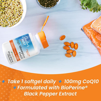 Doctor's Best Hochdosiertes CoQ10 mit BioPerine – 100 mg, 60 Softgels – Glutenfrei, natürlich fermentiert – Unterstützt Herzgesundheit & Energieproduktion