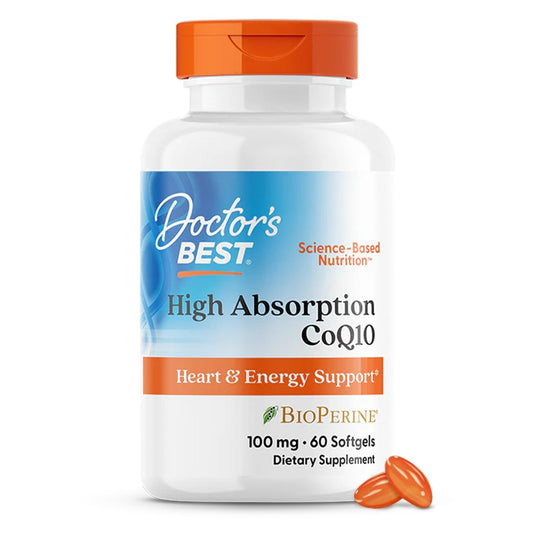 Doctor's Best Hochdosiertes CoQ10 mit BioPerine – 100 mg, 60 Softgels – Glutenfrei, natürlich fermentiert – Unterstützt Herzgesundheit & Energieproduktion