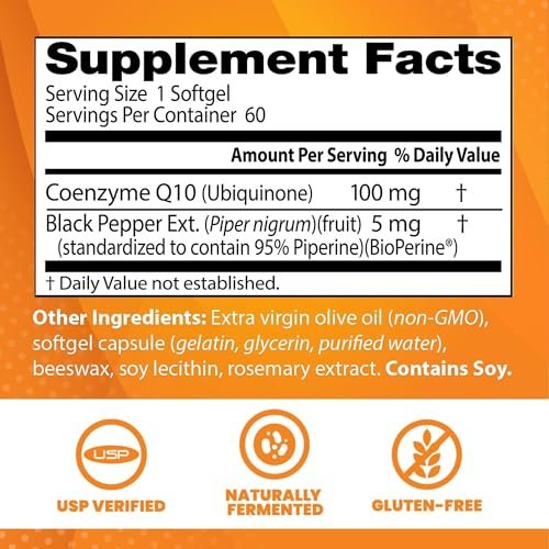 Doctor's Best Hochdosiertes CoQ10 mit BioPerine – 100 mg, 60 Softgels – Glutenfrei, natürlich fermentiert – Unterstützt Herzgesundheit & Energieproduktion