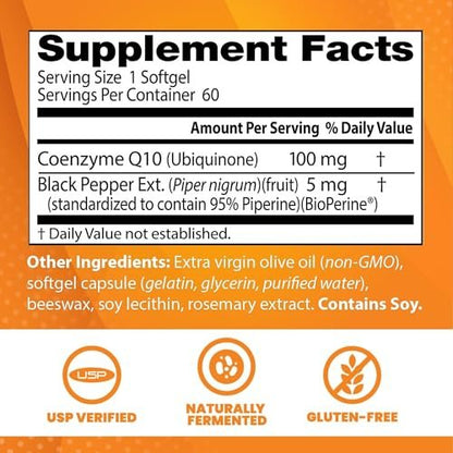 Doctor's Best Hochdosiertes CoQ10 mit BioPerine – 100 mg, 60 Softgels – Glutenfrei, natürlich fermentiert – Unterstützt Herzgesundheit & Energieproduktion