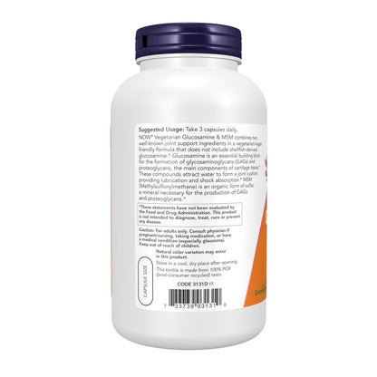 NOW Foods Glucosamin & MSM (GreenGrown® Glucosamin), Vegetarisch, 240 Veg-Kapseln