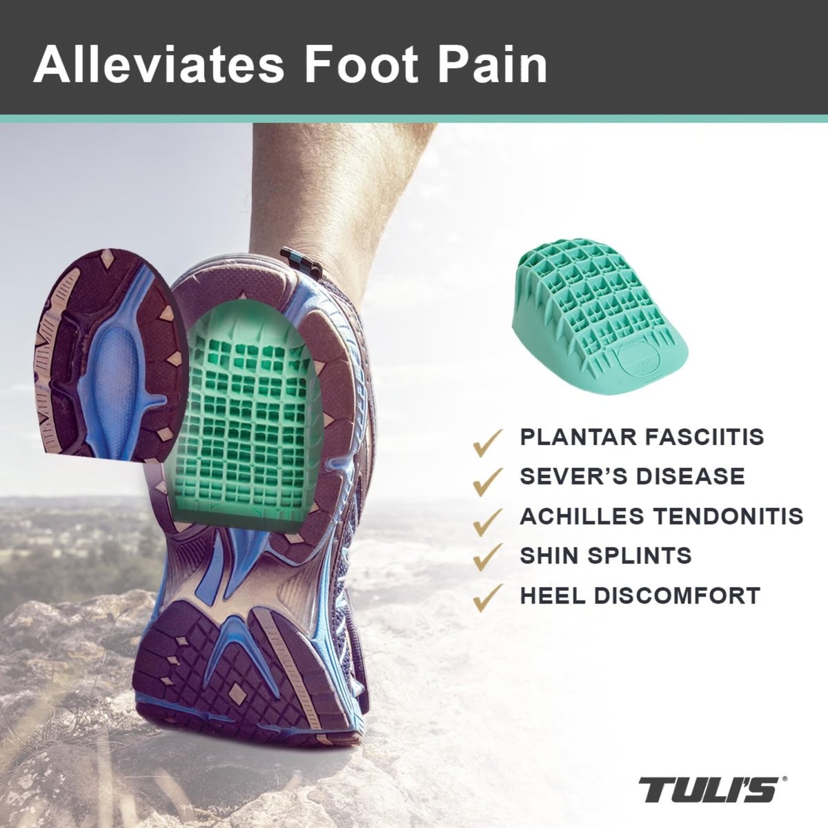 Tuli's Heavy Duty Heel Cups – Stoßdämpfende Ferseneinlagen für Plantarfasziitis, Sever-Krankheit und Fersenschmerzen, Grün, 1 Paar, Large