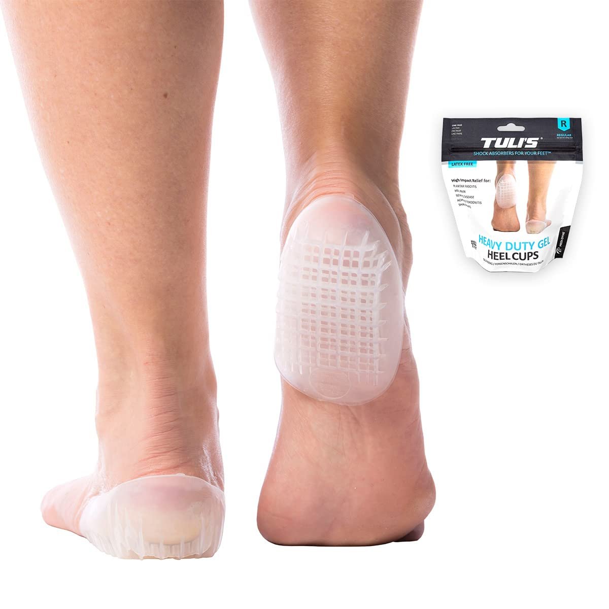 Tuli's Heavy Duty Gel Fersenkissen – Stoßdämpfende Einlage gegen Plantarfasziitis, Morbus Sever, Fersenschmerzen – 1 Paar, Größe Large