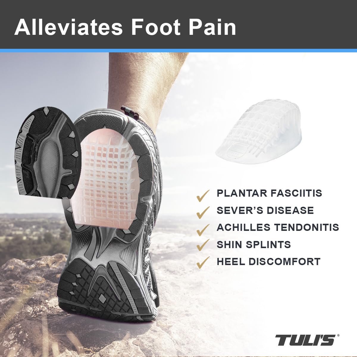Tuli's Heavy Duty Gel Fersenkissen – Stoßdämpfende Einlage gegen Plantarfasziitis, Morbus Sever, Fersenschmerzen – 1 Paar, Größe Large