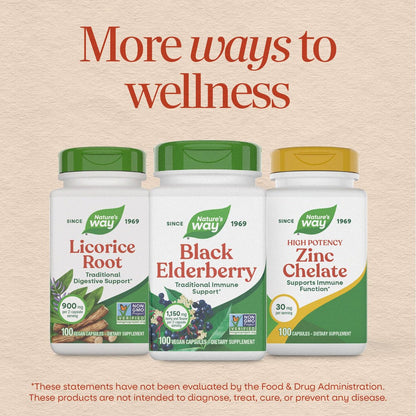 Nature's Way Schwarzer Holunder Kapseln – Immununterstützung mit Holunder & Holunderblüten, 1.150 mg pro 2-Kapsel-Portion, pflanzliche vegane Kapseln, 100 Stück