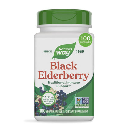 Nature's Way Schwarzer Holunder Kapseln – Immununterstützung mit Holunder & Holunderblüten, 1.150 mg pro 2-Kapsel-Portion, pflanzliche vegane Kapseln, 100 Stück