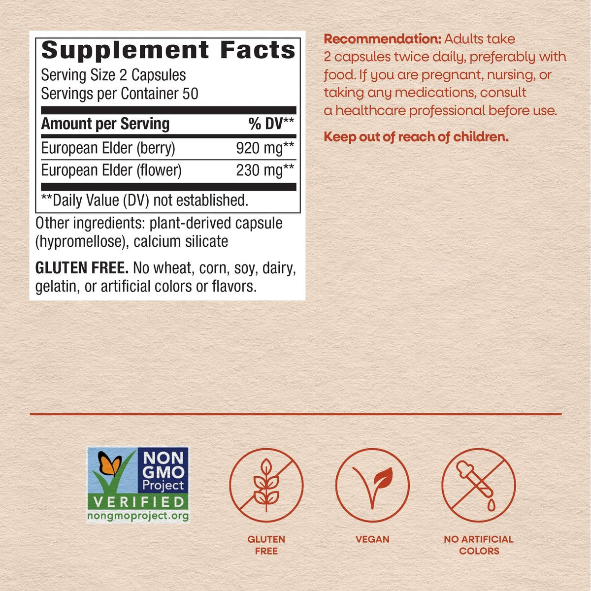 Nature's Way Schwarzer Holunder Kapseln – Immununterstützung mit Holunder & Holunderblüten, 1.150 mg pro 2-Kapsel-Portion, pflanzliche vegane Kapseln, 100 Stück