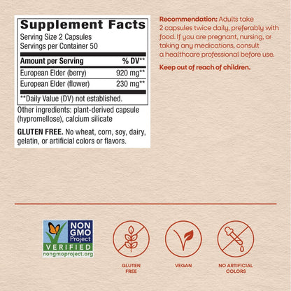Nature's Way Schwarzer Holunder Kapseln – Immununterstützung mit Holunder & Holunderblüten, 1.150 mg pro 2-Kapsel-Portion, pflanzliche vegane Kapseln, 100 Stück