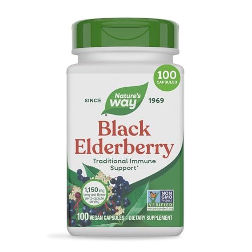 Nature's Way Schwarzer Holunder Kapseln – Immununterstützung mit Holunder & Holunderblüten, 1.150 mg pro 2-Kapsel-Portion, pflanzliche vegane Kapseln, 100 Stück