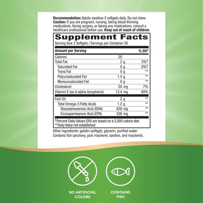 Nature's Way Mega-DHA Premium Fischöl – Unterstützt Augen- und Gehirnfunktion* – Omega-3, EPA, DHA – 2.000 mg Fischöl pro 2-Weichkapsel-Portion – 60 Weichkapseln (Verpackung kann variieren)