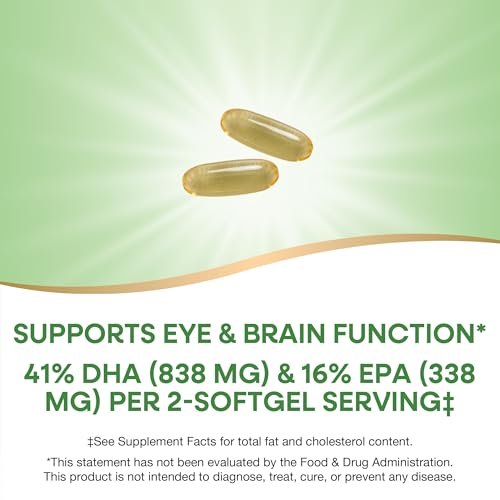 Nature's Way Mega-DHA Premium Fischöl – Unterstützt Augen- und Gehirnfunktion* – Omega-3, EPA, DHA – 2.000 mg Fischöl pro 2-Weichkapsel-Portion – 60 Weichkapseln (Verpackung kann variieren)
